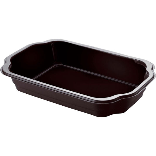 Die lebensmittelechte PP-Schale Take-Away Schwarz PP 250x159 von Duni GmbH ist eine schwarze, rechteckige Box mit leicht gebogenen Kanten und flachem Boden, abgebildet vor weißem Hintergrund.