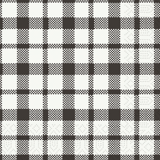 Ein schwarz-weißes Karomuster ziert die Duni GmbH Zellt.-Servietten 24x24 cm, 3-lagig, Izza - Hochwertige Qualität. Jede Packung enthält 250 hochwertige Servietten.