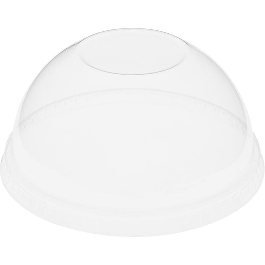 Der Duni GmbH Kuppeldeckel ohne Öffnung für 188004-6 ist ein klarer, kuppelförmiger rPET-Deckel, der sich ideal zum Abdecken von Getränke- oder Dessertbechern eignet und perfekt für Lebensmittelverpackungen ist; die Packung enthält 50 transparente Deckel.