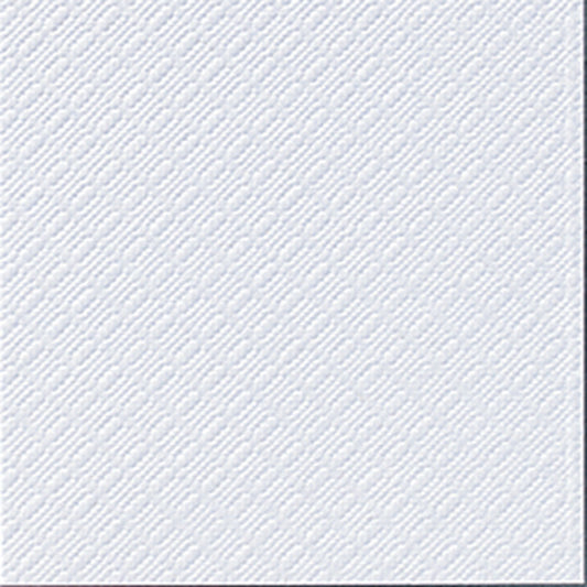 Eine Nahaufnahme der Lukullus Papier Servietten 33x33 cm, 1/8-Falz, weiß, der Duni GmbH, hebt die subtile geprägte Textur und die diagonalen Linien hervor. Die Packung enthält 500 1-lagige Papierservietten.