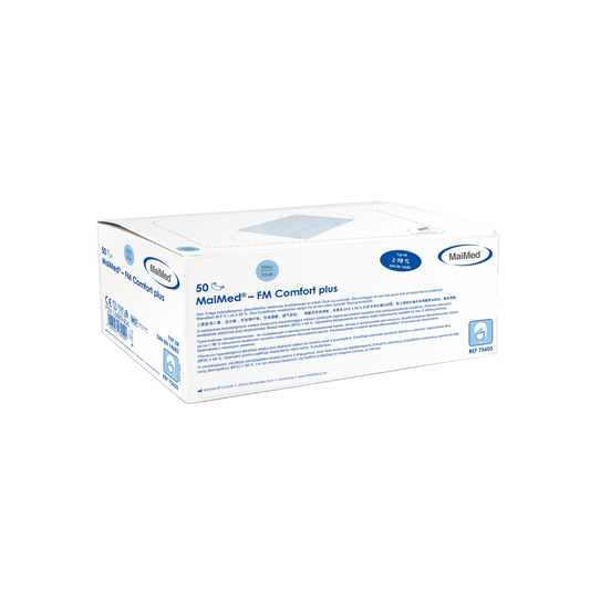 MaiMed-FM C plus., mask, unst. med kirurgisk gummimask, icke-steril, 3-lagers, blå, 50 st./kartong | Box (50 stycken)