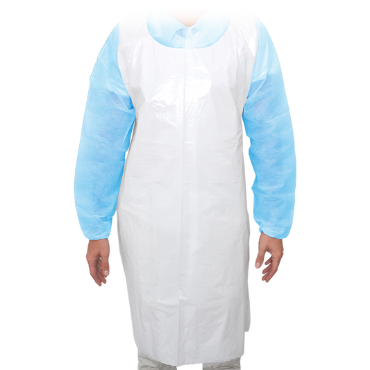 MaiMed-Apron Light PE, förkläde av PE 75x120cm vit, 100 st/förpackning, blockerad, slät yta | Förpackning (100 stycken)