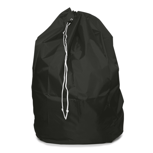 Der DEISS Entsorgungssack mit PP-Kordel und Bodenschlaufe von EMIL DEISS KG (GmbH + Co.) präsentiert sich als großer, schwarzer Kordelzugbeutel aus strapazierfähigem Polyester. Mit einem Fassungsvermögen von 120 Litern ist er mit einem weißen Kordelzug sicher verschlossen und eignet sich ideal für die Lagerung oder den Transport.