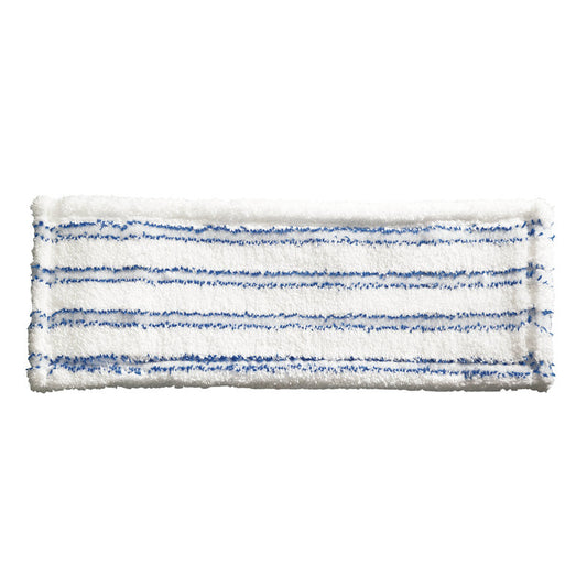 Der WISCHBEZUG ABRASIVMOPP 400MM von Haug Bürsten KG ist ein weißer Mikrofasermopp (75% Polyester/25% Polyamid) mit blauen Streifen und leicht flauschigen Kanten für eine effiziente Oberflächenreinigung.