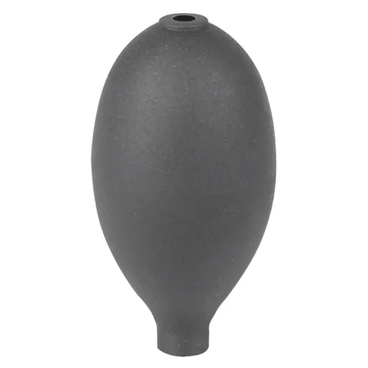 Der Pressure Man II Druckball, schwarz (1 Stück), ist ein ovaler schwarzer Gummikolben mit einem schmalen Hals und einer kleinen oberen Öffnung, der üblicherweise in medizinischen oder Laborgeräten verwendet wird.
