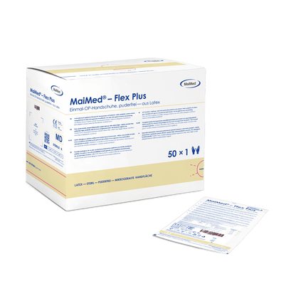 MaiMed-Flex Plus PF-sterila puderfria operationshandskar i latex, 50 par/kartong