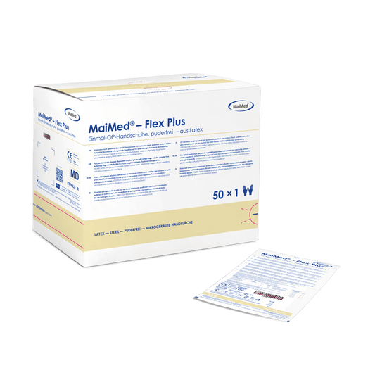 MaiMed-Flex Plus PF-sterila puderfria operationshandskar i latex, 50 par/kartong