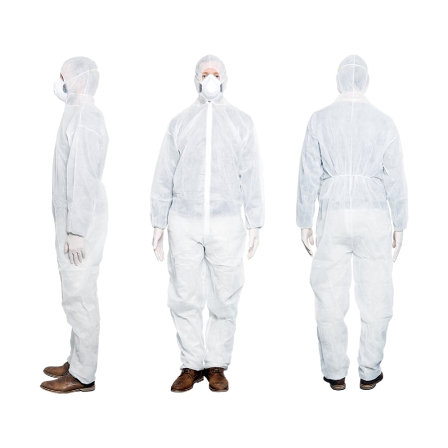 MaiMed overall, icke-steril, vit tillverkad av fleece med dragkedja, huva