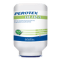 En stor vit 3 kg-patron Dr. Schnell PEROTEX ULTRA diskmedel för kommersiella diskmaskiner, klorhaltigt, från DR.SCHNELL GmbH & Co. KGaA, har blå och gröna detaljer och är märkt med HACCP-certifieringen.
