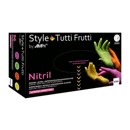 AMPri Style Tutti Frutti nitrilhandskar, puderfria, blandade färger | Förpackning (96 stycken)