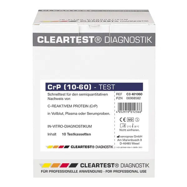 Cleartest CrP HS (10/60) Högkänslig skärning: 10mg/l Referens: 60mg/l Förpackning: 10 tester | Pack (10 tester)