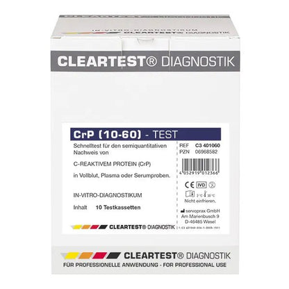 Cleartest CrP HS (10/60) Högkänslig skärning: 10mg/l Referens: 60mg/l Förpackning: 10 tester | Pack (10 tester)