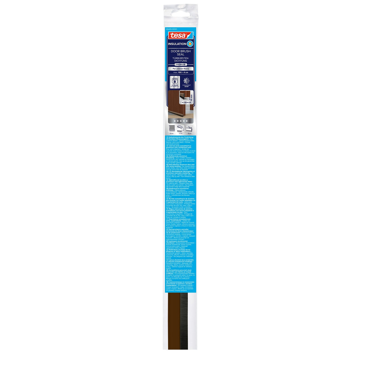 tesa INSULATION Türbürstendichtung für unebene Böden, 1 m x 40 mm, Alu braun