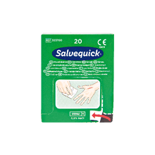 Salvequick-sårrengöringsservetter, förpackning med 20 stycken, kartong med 20 förpackningar