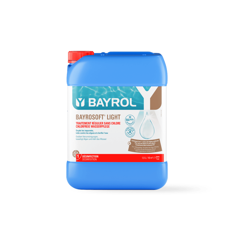 BAYROL Bayrosoft® Light 20 L baserad på aktivt syre för desinfektion