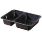 Duni GmbH:s CPET-skal 225x175x43 mm med två rektangulära fack i svart plastförpackning är idealisk för livsmedel, t.ex. färdigrätter eller takeaway, och finns tillgänglig i förpackningar om 300 stycken.