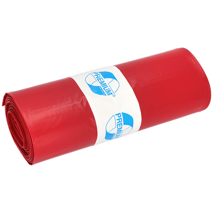 Ett tätt rullat knippe DEISS soppåsar 575x1000x0,01 mm av LDPE 70 l från EMIL DEISS KG (GmbH + Co.), med en vit-blå "PREMIUM"-etikett i mitten, står framför en enkel vit bakgrund.