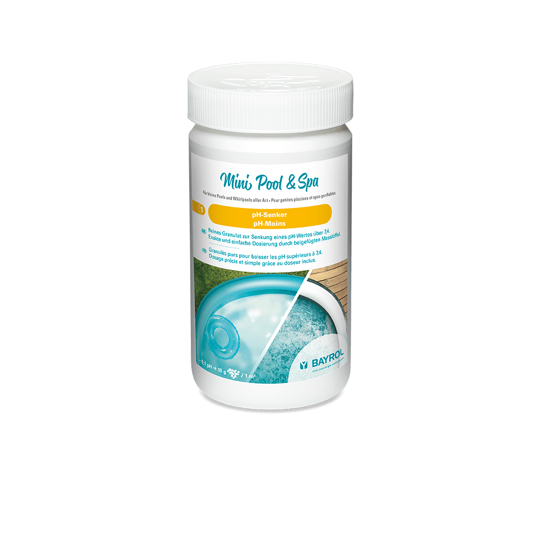 BAYROL Mini Pool & Spa pH-sänkare 1,5 kg Snabbverkande med doseringsskopa | Burk (1500 g) 