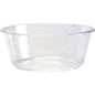 En transparent, rund dessertskål 104x104x40 mm från Duni GmbH med slät kant och avfasade sidor, perfekt för desserter. Säljs i förpackningar med 75 stycken. På enfärgad vit bakgrund.