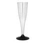 Ett kristallklart Starpak-sektglas (PS, 0,1 l, Ø 5 cm, 17,5 cm) med svart fot står framför en vit bakgrund. Krympfolie-förpackning (5 stycken). Perfekt för festliga tillfällen.