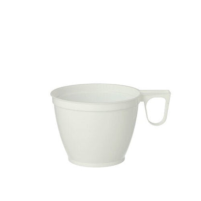 En enkel vit Starpak 60 kaffekopp, PS 0,18 l kopp med bred, rundad kropp och ett litet platt handtag på höger sida, mot vit bakgrund.