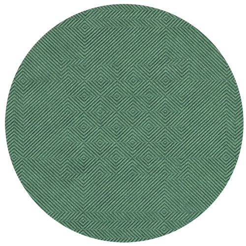 Den runda, gröna PAPSTAR pappersduken med damastprägling (50 m x 1 m) från PAPSTAR GmbH visar ett geometriskt mönster med diagonala linjer och romber för en subtil 3D-effekt – idealisk för festliga tillfällen.