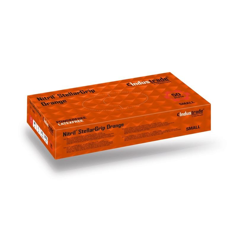 Meditrade stellargrip, orange engångshandske från nitril