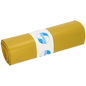 En rulle EMIL DEISS KG (GmbH + Co.) DEISS 13004 soppåsar (700x1100x0,07 mm, gul, 25 stycken) är försedda med en vit etikett med blå text och logotyp. Den enkla vita bakgrunden framhäver dessa påsar för enkel avfallshantering.