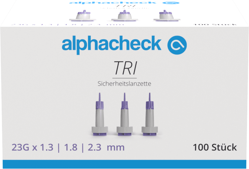 Alphacheck TRI säkerhetslansetter 23G | Förpackning (100 stycken)