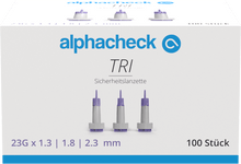Alphacheck TRI säkerhetslansetter 23G | Förpackning (100 stycken)