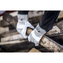 NITRAS SPLIT MASTER PRO, läderhandskar i kosplit, grön/röd/gul randig/grå, EN 388 bomull | Förpackning (12 par)