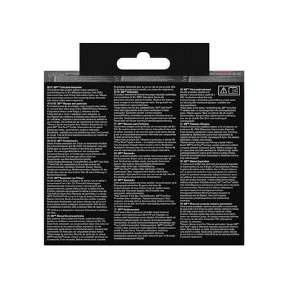 3M™ Cool Flow™ partikelfiltermask 8822, FFP2, med ventil från 3M Deutschland GmbH kommer i en svart förpackning med vit, flerspråkig instruktion, en upphängningsflik på toppen och två rödmarkerade varningssymboler i det övre högra hörnet.