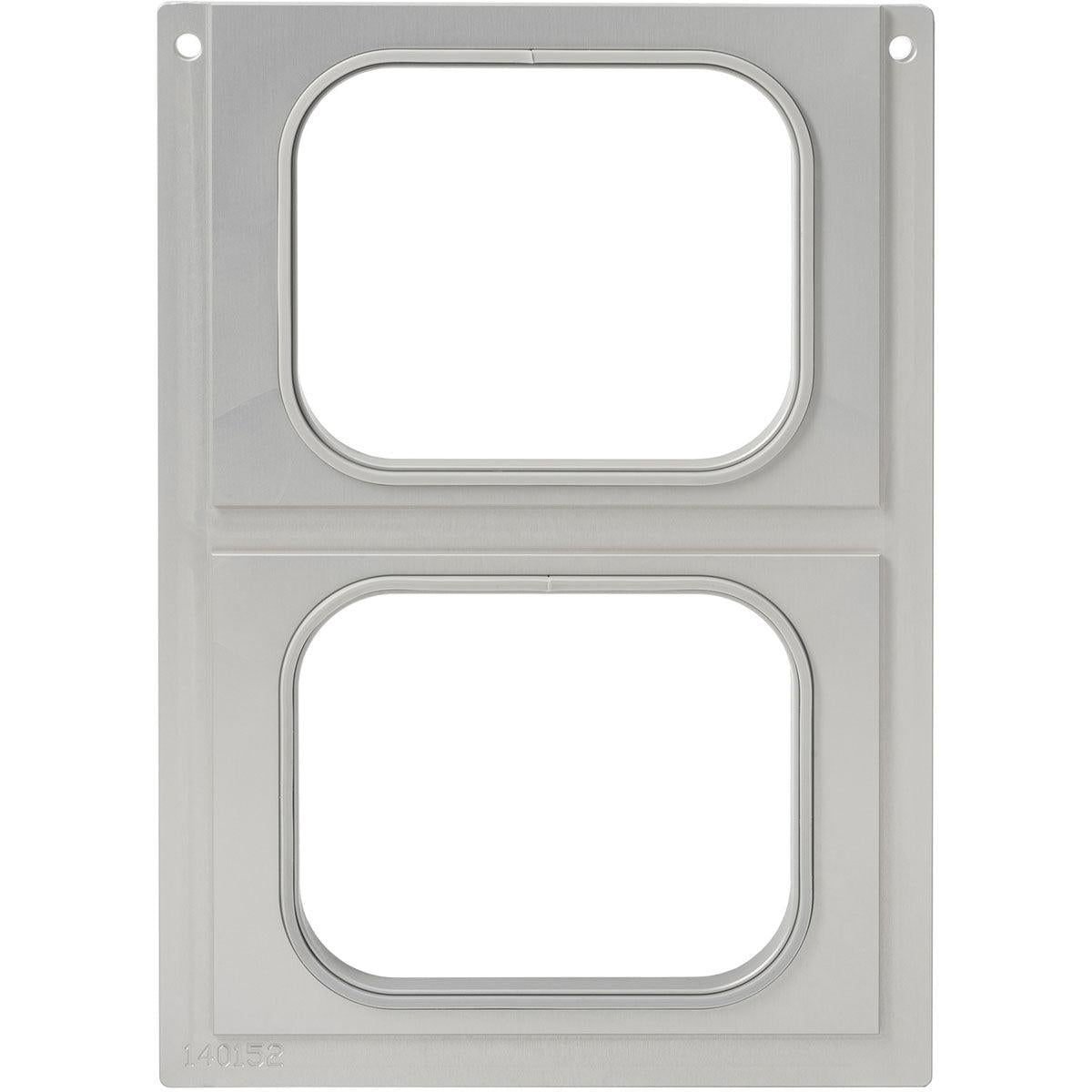 En vit rektangulär förpackning med två fönster, som liknar Duni GmbH-kassetten för PP-skålar 350, 470, 630 ml - Praktisk förvaring (1 styck).