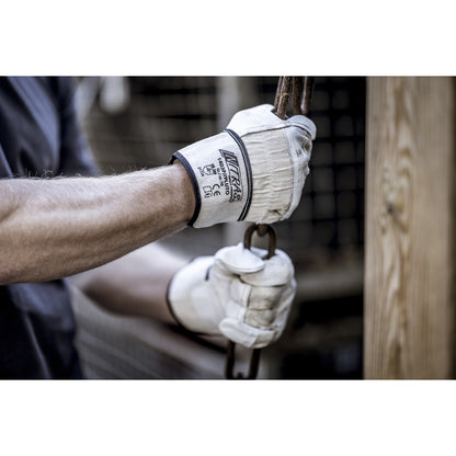 NITRAS PLUTO, fullnarvs handskar av kohud, naturlig färg / grå, EN 388 bomull | Förpackning (12 par)