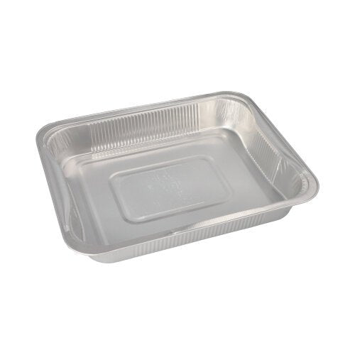 Starpak 3 Gastronorm-behållare är en rektangulär engångsform av aluminium (3,4 l, 5 x 26,2 x 32,2 cm), idealisk för förvaring av mat eller som GN-behållare. Bild tom mot vit bakgrund. 3-pack i krympfolie.