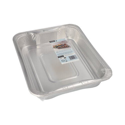Ett paket med 3 rektangulära Starpak-Gastronorm-behållare av aluminium (3,4 l, 5 x 26,2 x 32,2 cm), staplade och insvepta i krympfolie med en övre etikett.