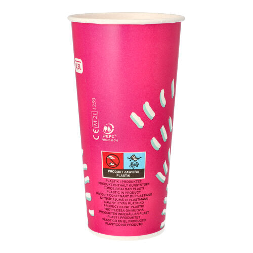 Starpak 50 dricksglas för kalla drycker (0,5 l, rosa, Ø 8,97 cm, 16,83 cm) av papper med vita markeringar och flerspråkig text är idealiska för fester; Varje set innehåller 50 glas.