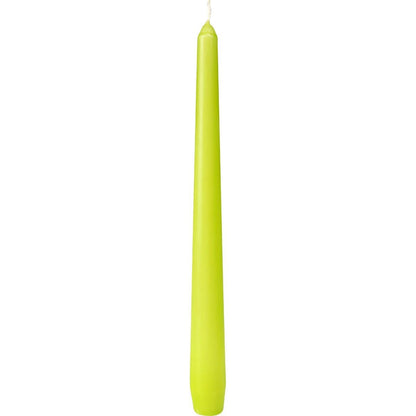 Ett högt, spetsigt avsmalnande grönt ljus från Duni GmbH (ca. 7h, 250 x 22 mm) med vit veke står upprätt mot en vit bakgrund.