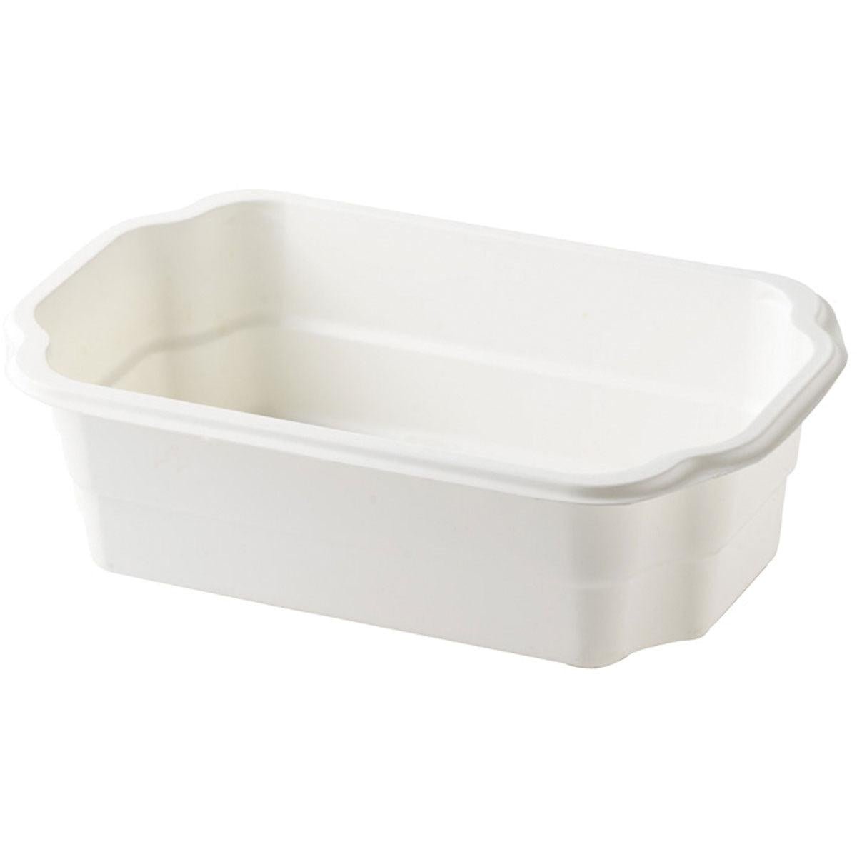Duni GmbH PP-skål Take-Away Vit PP 250x159 är en rektangulär, vit behållare med lätt rundade kanter och platt botten, som visas vinklad för att visa insidan och två sidor - perfekt för användning som take-away-förpackning.