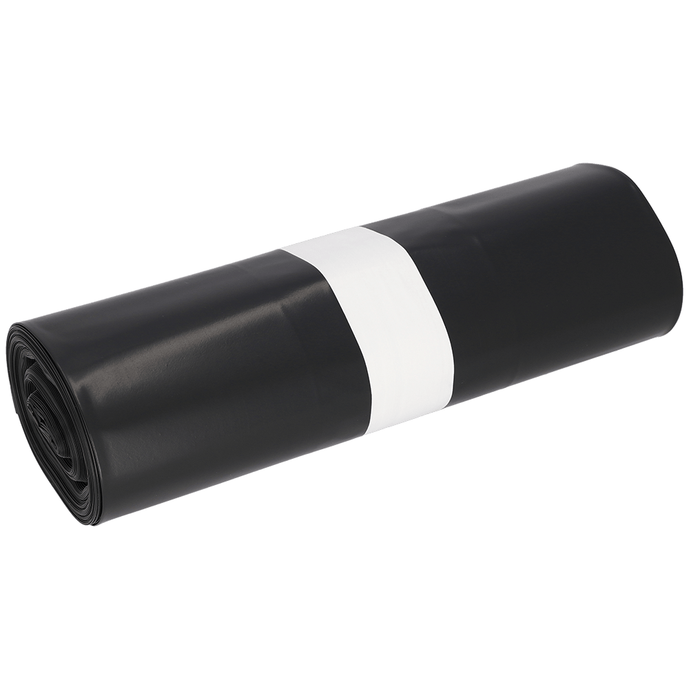 Avbildad är en upprullad DEISS soppåse 575x1000x0,01 mm av LDPE 70 l från EMIL DEISS KG (GmbH + Co.), säkrad med ett vitt pappersband, på enfärgad vit bakgrund.