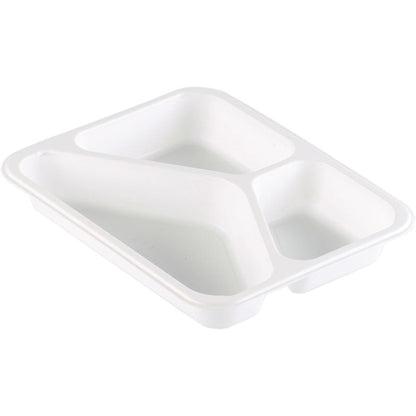 PP-skålen Caterline 3 Vit PP 227x178 från Duni GmbH är en vit, rektangulär bricka med tre fack - den perfekta cateringservisen för organiserad matservering.