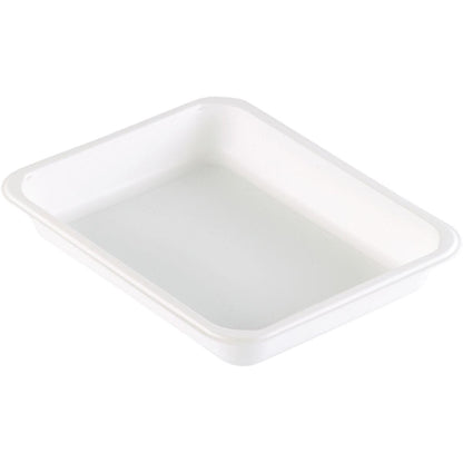 Duni GmbH PP-skål Caterline 1 Vit PP 227x178 är en enkel, rektangulär vit skål med avrundade hörn och lätt upphöjda kanter - perfekt för cateringbehov eller praktisk cateringförpackning. Fotograferad från en hög vinkel på vitt.