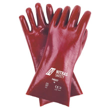 NITRAS PVC-handskar, röda, EN 388 bomullsjersey | Förpackning (12 par)