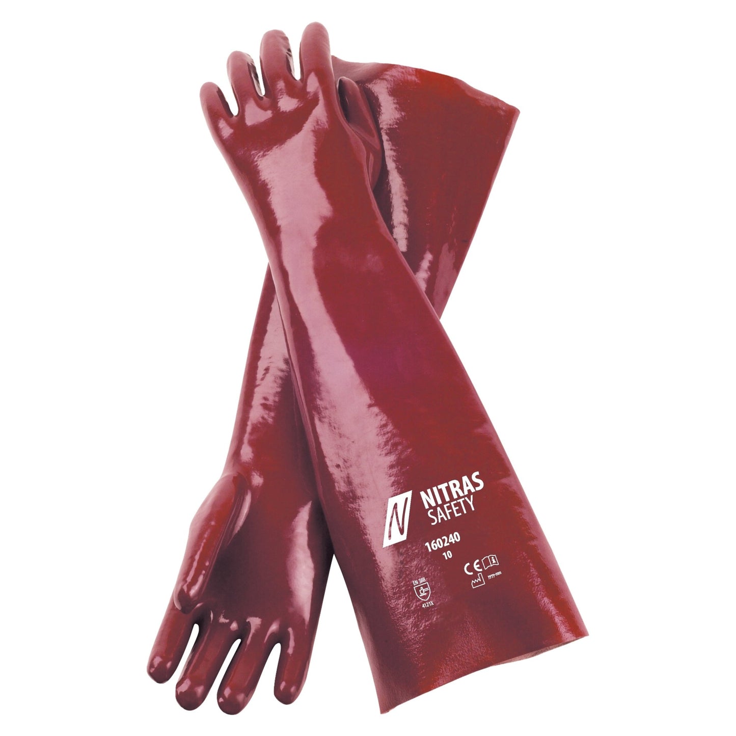 NITRAS PVC-handskar, röda, EN 388 bomullsjersey | Förpackning (12 par)