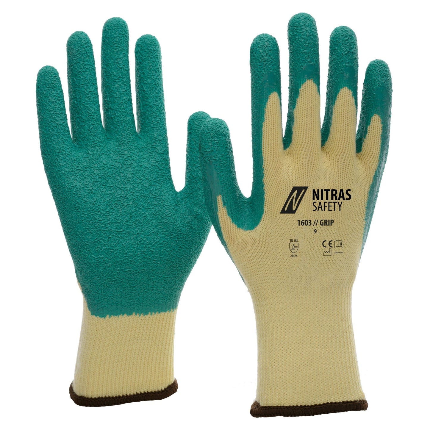 NITRAS GRIP, latexhandskar, gul/grön