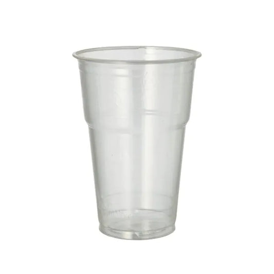 Der PAPSTAR 70 Kaltgetränkebecher aus PLA "pure" von PAPSTAR GmbH steht glasklar und umweltfreundlich aufrecht auf weißem Hintergrund - ideal für erfrischende Getränke.
