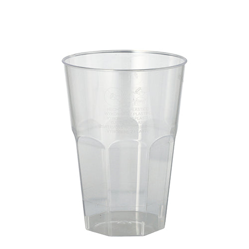 De Starpak 20 glas för Caipirinha (0,3 l, Ø 8 cm, 11 cm) är genomskinliga PS-plastmuggar med facetterad botten design - idealisk för servering av drycker på fester och evenemang; 20-pack i krympfolie.
