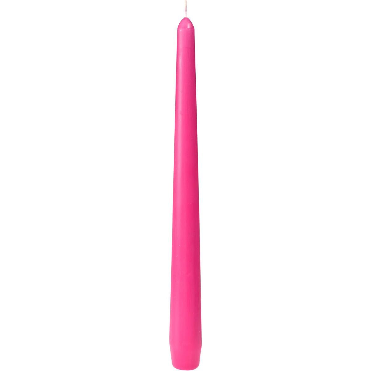 Ett lysande rosa ljus från Duni GmbH (250 x 22 mm, ca. 7h brinntid) står upprätt med slät yta och synlig veke mot vit bakgrund.