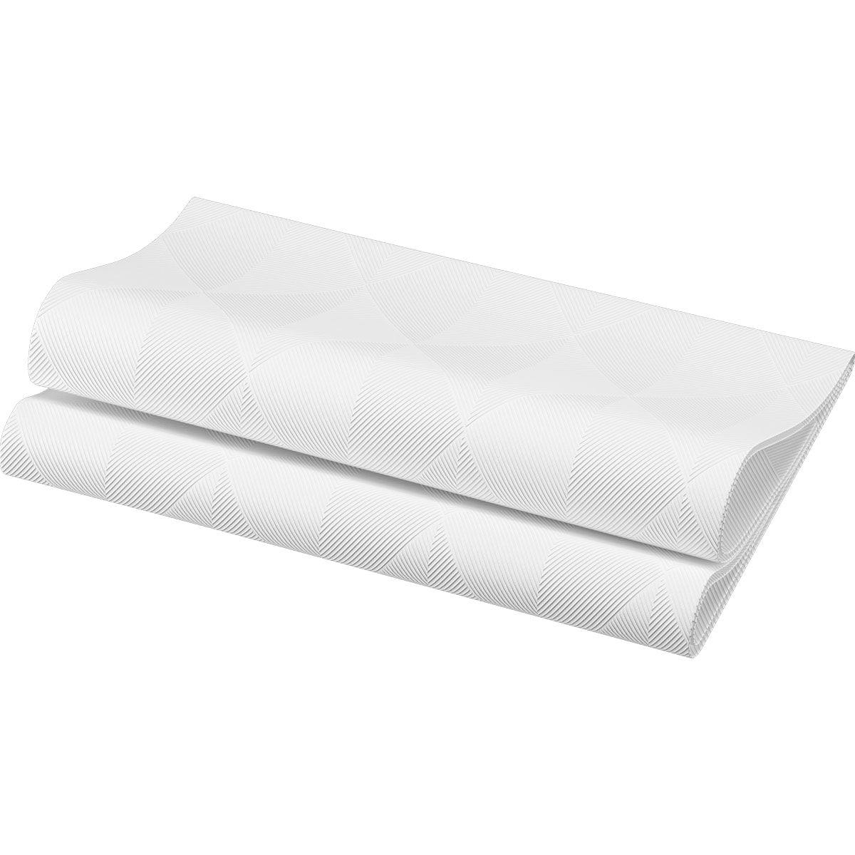 Den 40x40 cm stora Elegance-servetten i Crystal White från Duni GmbH visar ett diskret geometriskt mönster på en enkel vit bakgrund. Förpackningen innehåller 40 högkvalitativa servetter, idealiska för en stilfull bordsdekoration.