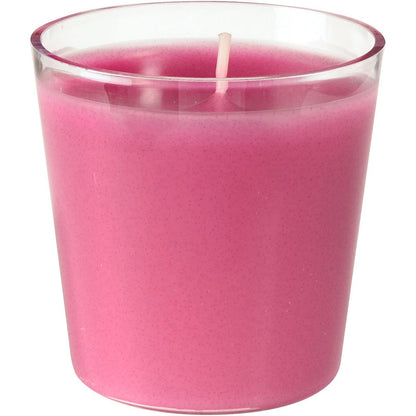 Påfyllningsljuset Switch & Shine från Duni GmbH är en rosa vaxpåfyllning i ett klart glas, med en centralt placerad vit veke. Det släta vaxet erbjuder ca 30 timmars brinntid och fyller den 65 x 65 mm stora behållaren för långvarig njutning.